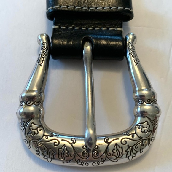 Brighton Black Leather Belt with Silver Conchos and Engraved Buckle main image 10